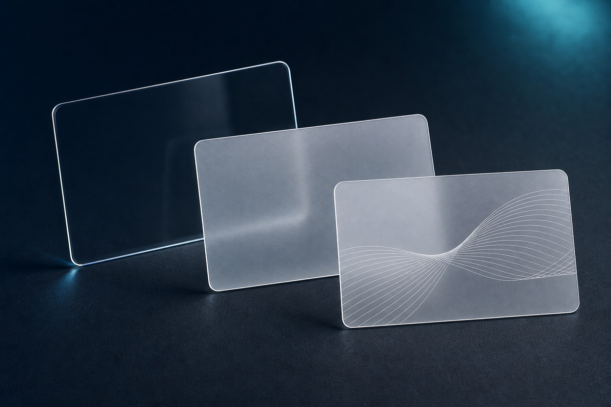 Clear and frosted translucent plastic card samples