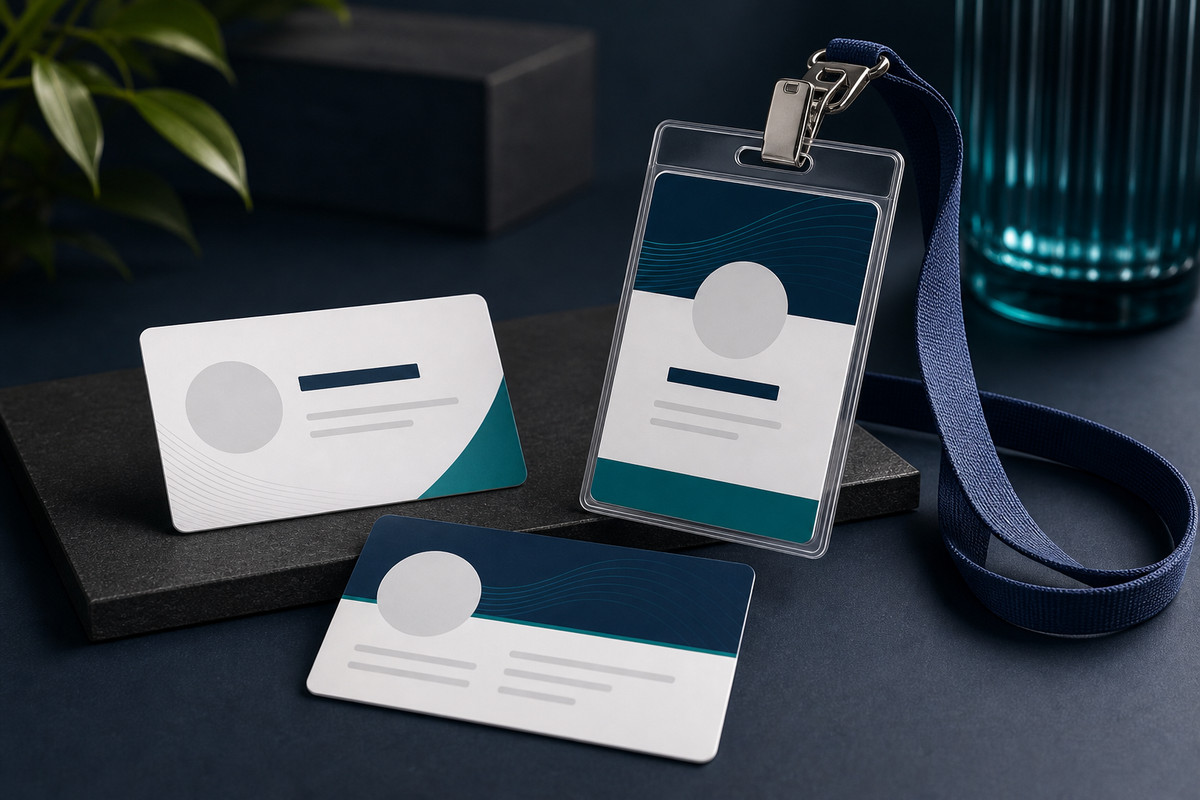 Premium plastic ID badge and badge holder mockup