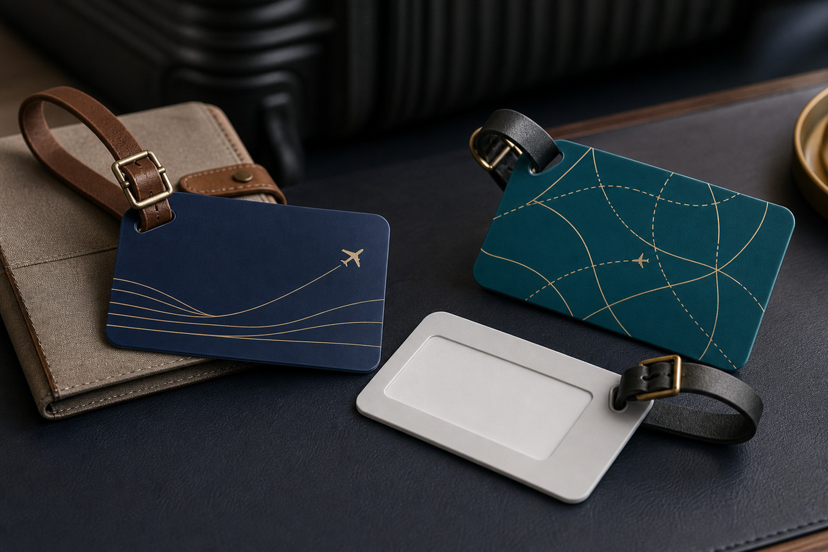 Premium custom plastic luggage tag mockup