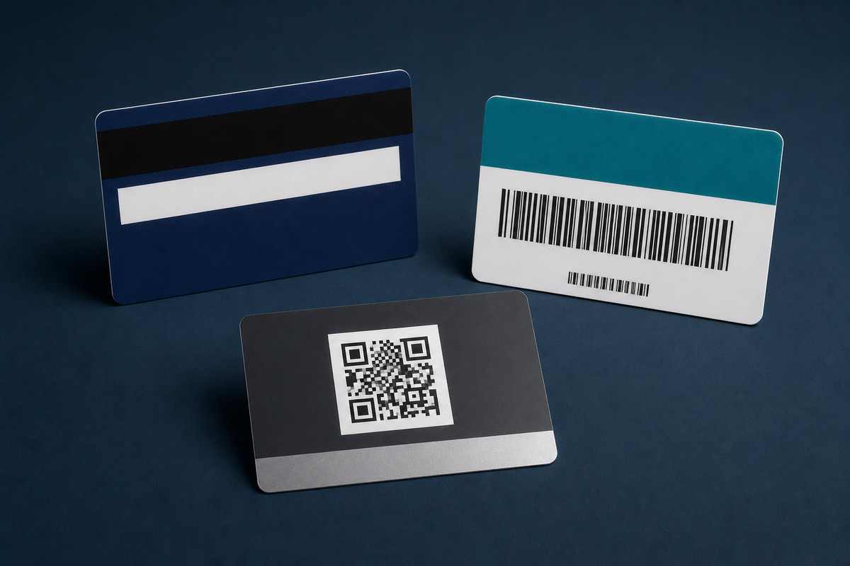 Membership cards showing magnetic stripe, barcode and QR code options