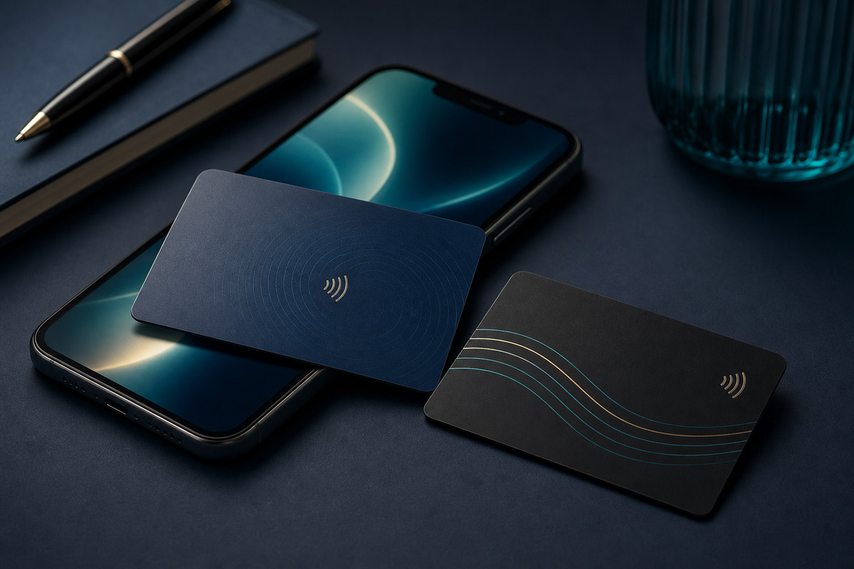 Premium NFC digital business card tap interaction mockup